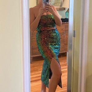 2 piece sequin matching skirt set